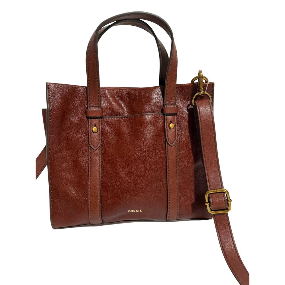 FOSSIL Kingston Satchel Handbag Brown Leather with Crossbody Strap - Picture 3 of 10
